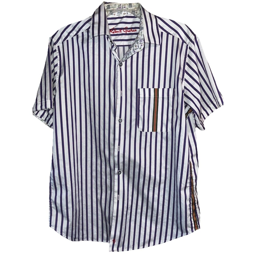 Robert Graham Men's Medium Classic Fit Short Sleeve Button Down Shirt Striped